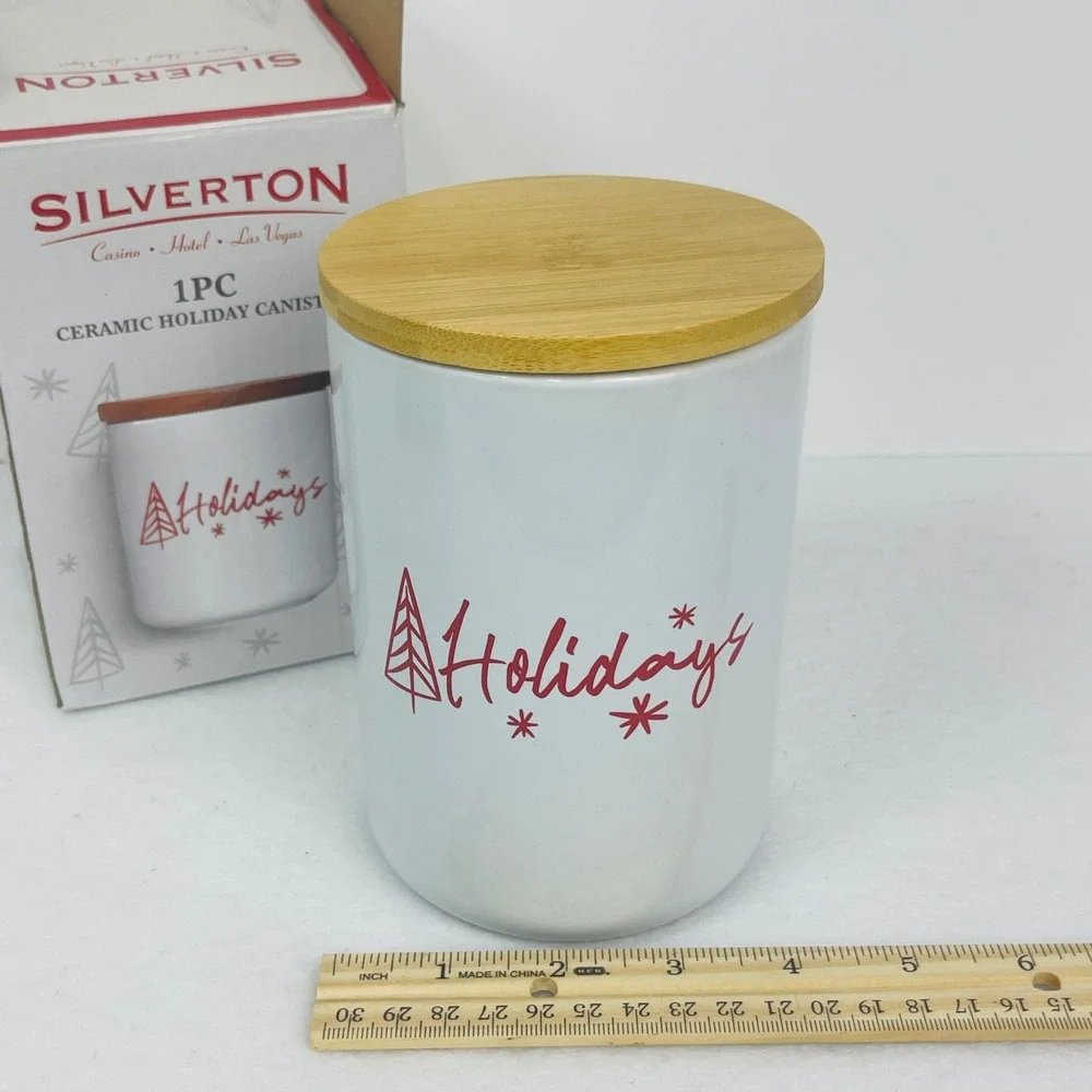 Silverton Casino Hotel Las Vegas Ceramic Holiday Canister White Red Wood Lid
